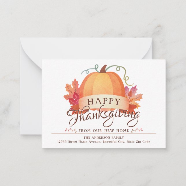 Budget Thanksgiving New Home Pumpkin Moving Card (Front)