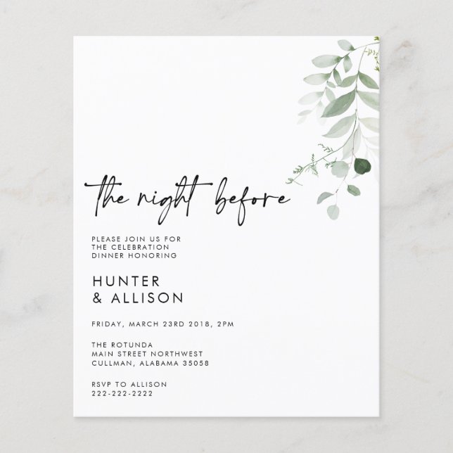 BUDGET The Night Before Invitation  (Front)