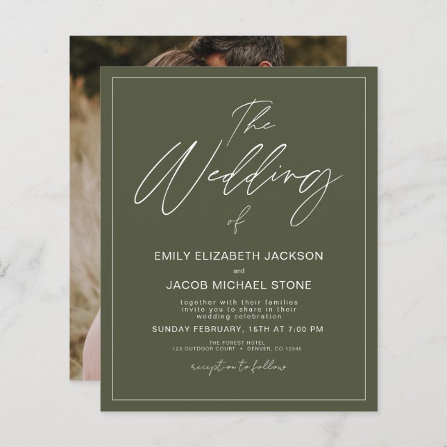 Budget The Wedding of Sage Green Modern Typography (Front/Back)