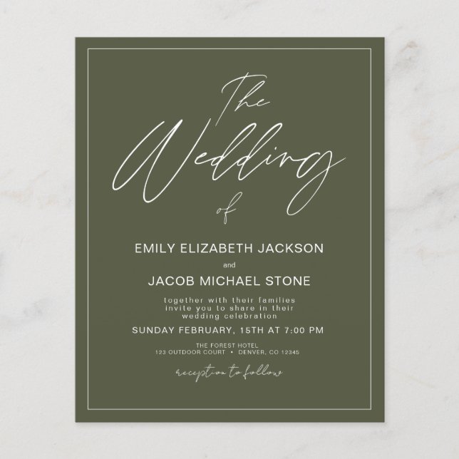 Budget The Wedding of Sage Green Modern Typography Flyer (Front)