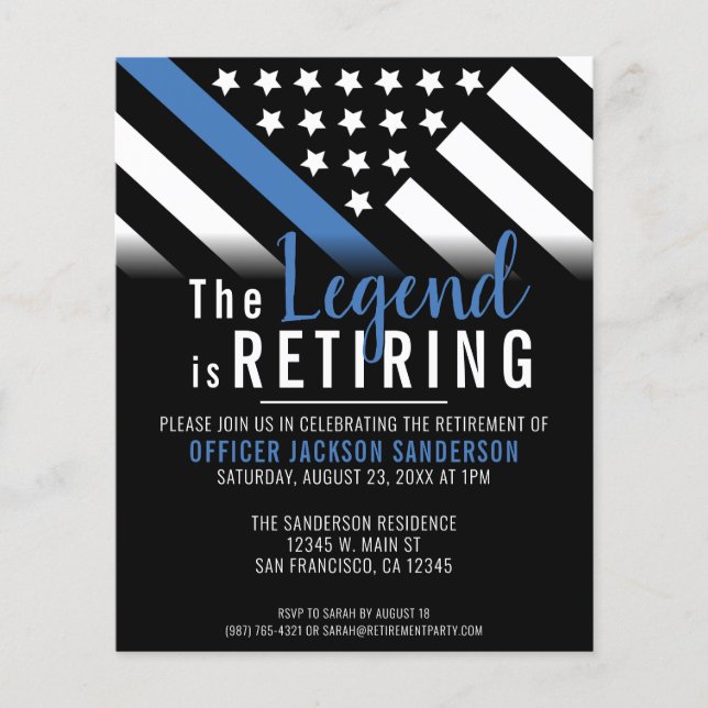 Budget Thin Blue Line Police Retirement Invitation Flyer (Front)