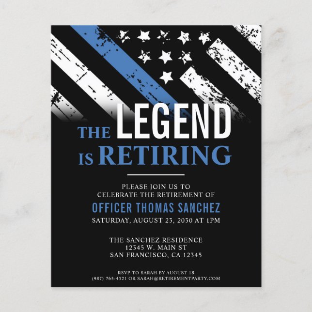 Budget Thin Blue Line Police Retirement Invitation Flyer (Front)