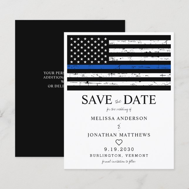 Budget Thin Blue Line Police Wedding Save The Date (Front/Back)