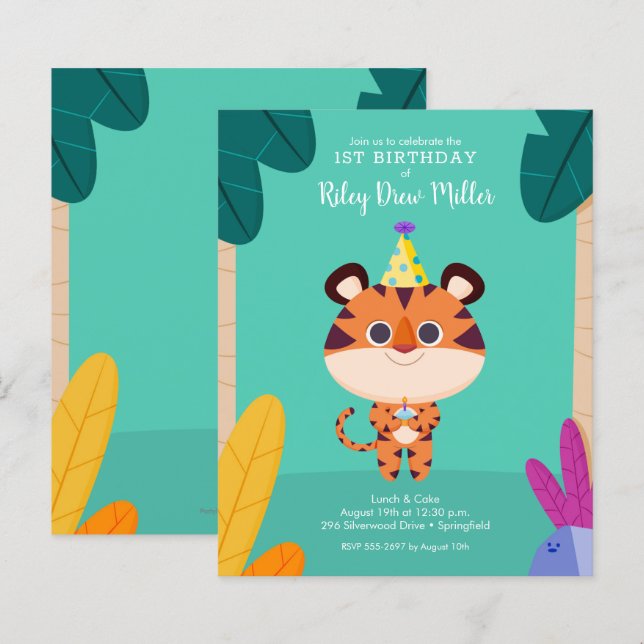 Budget Tiger Kid's Birthday Invitations (Front/Back)
