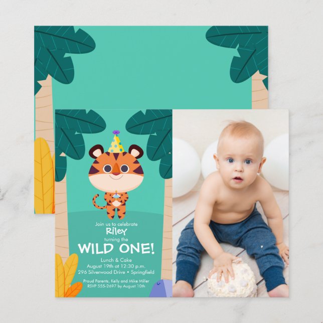Budget Tiger Kid's Photo Birthday Invitations (Front/Back)