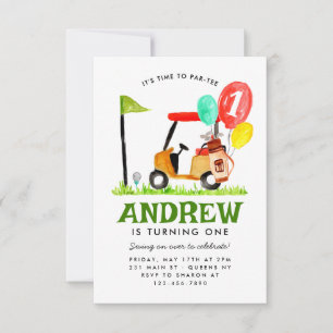 Budget Time to Par-tee Cart Balloon Golf Birthday Card
