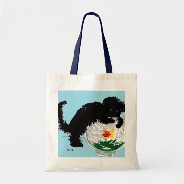 Budget Tote : Cat with fish bowl Bag (Front)