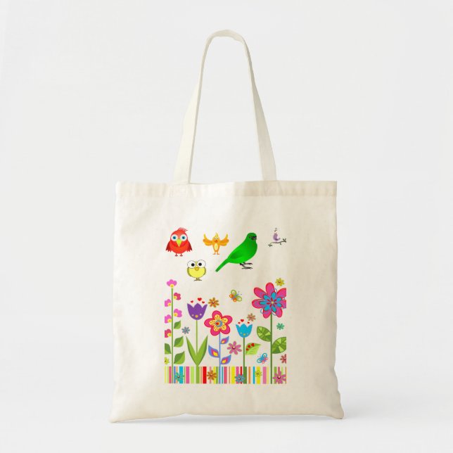 Budget tote handbag bird lovers paradise white (Front)