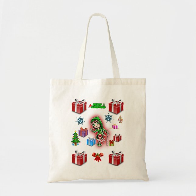 Budget tote handbag christmas red box gift white (Front)