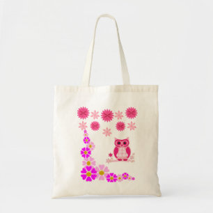 Budget tote handbag pink owl white