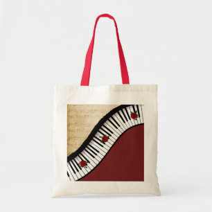 Budget Tote- Piano Keys, Red handle Tote Bag