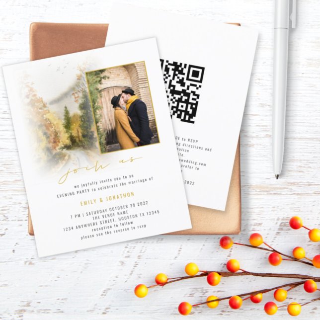 Budget Trees Photo QR Evening Wedding Invite (Creator Uploaded)