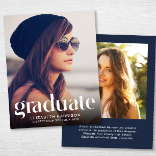Budget Trendy 2 Photo Blue Graduation Announcement