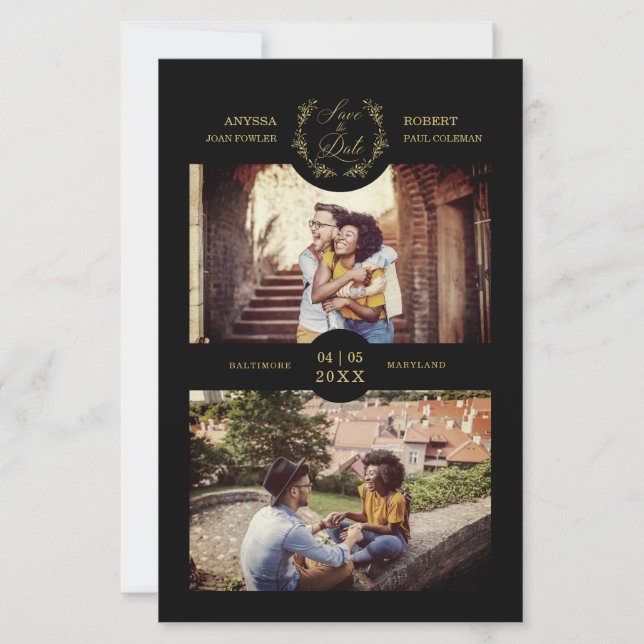 Budget Trendy Branches Black Personalised 2 Photos (Front)