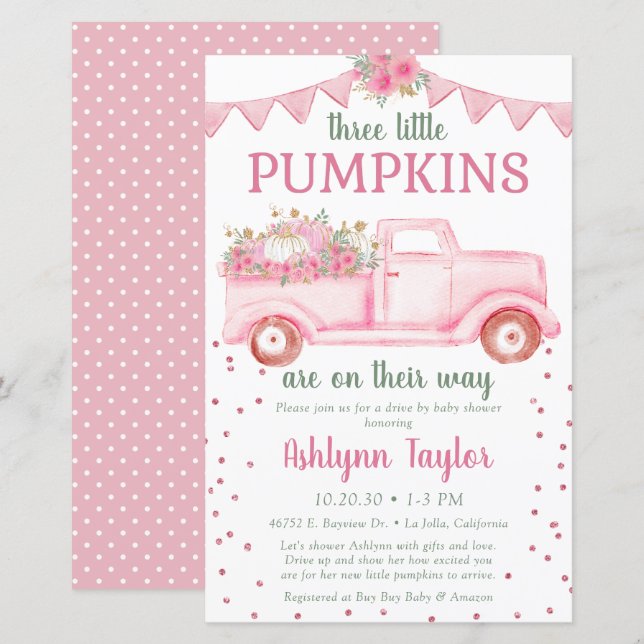 Budget Triplets Pink Little Pumpkin By Mail Shower (Front/Back)