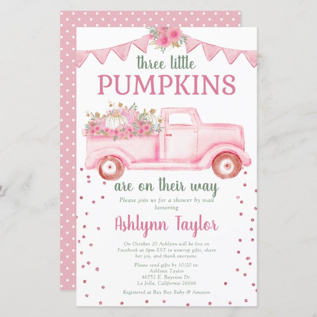 Budget Triplets Pink Little Pumpkin By Mail Shower (Front/Back)