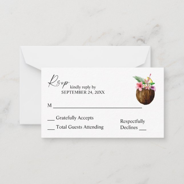 Budget Tropica Hawaiian Coconut 2SM No Meal RSVP Card (Front)