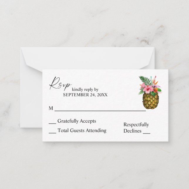 Budget Tropica Hawaiian Pineapple 2SM No Meal RSVP Card (Front)
