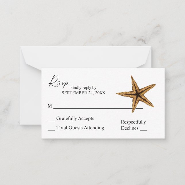 Budget Tropica Hawaiian Starfish 2SM No Meal RSVP Card (Front)