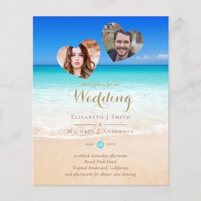 Budget Tropical Beach Engagement Photo WEDDING Inv (Front)