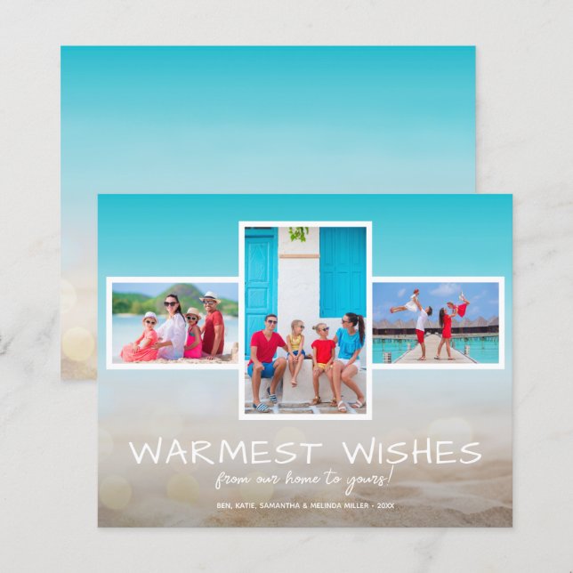 Budget Tropical Beach Multi Photo Holiday Card (Front/Back)
