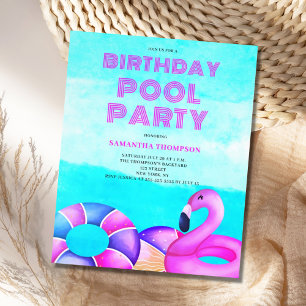 Budget Tropical Birthday Pool Party Invitation Flyer