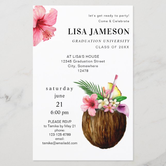 Budget Tropical Coconut Graduation w/ Photo V2 (Front)