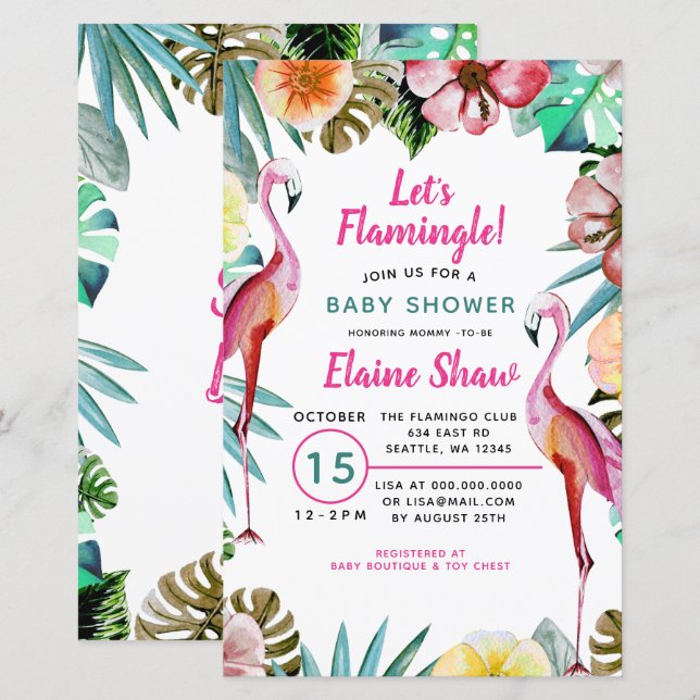 Budget Tropical Flamingo Baby Shower Invitation (Front/Back)