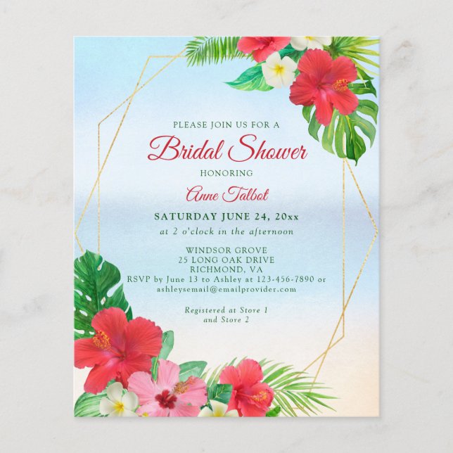 Budget Tropical Floral Bridal Shower Invitation (Front)