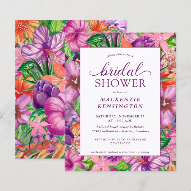 Budget Tropical Floral Bridal Shower Invitations (Front/Back)