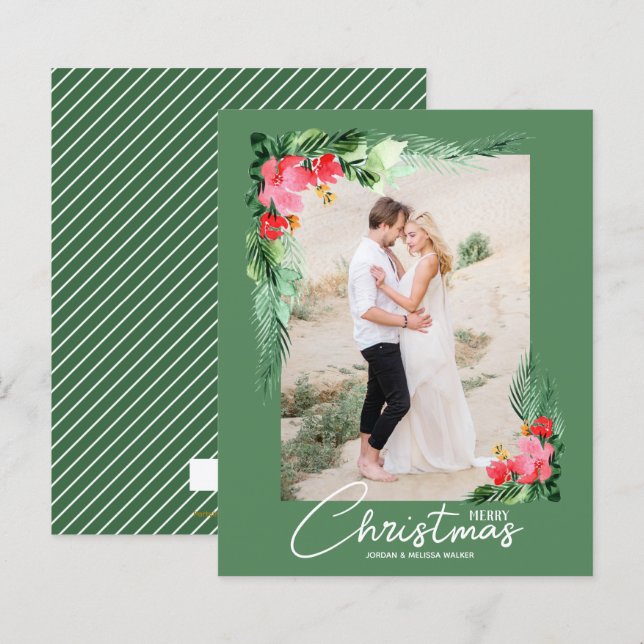 Budget Tropical Floral Christmas Photo Card (Front/Back)
