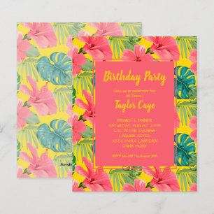 Budget Tropical Flowers Birthday Party Invitations