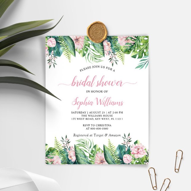 Budget Tropical Flowers Bridal Shower Invitation (Creator Uploaded)