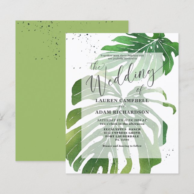 Budget Tropical Foliage Green Wedding Invitation (Front/Back)