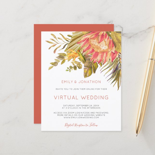 Budget Tropical Foliage Virtual Wedding Invitation (Front/Back In Situ)