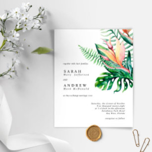 BUDGET Tropical Greenery Flower Wedding Invitation