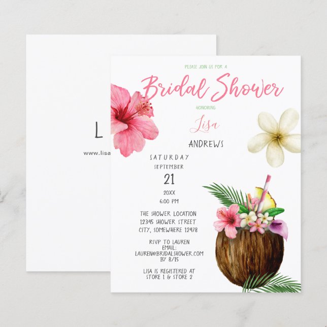 Budget Tropical Hawaiian Floral Bridal Shower (Front/Back)
