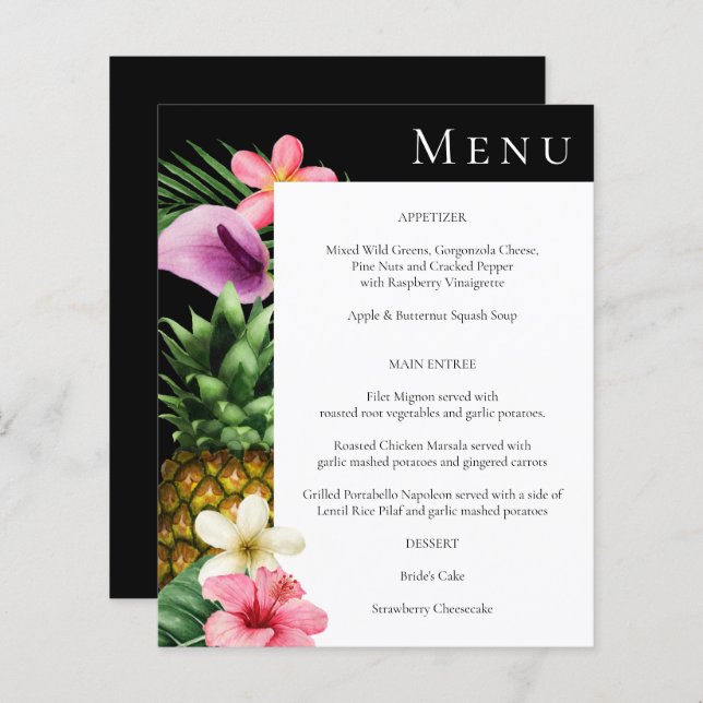 Budget Tropical Hawaiian Floral Menu- Black (Front/Back)