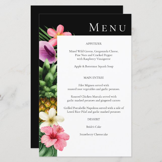 Budget Tropical Hawaiian Floral Menu- Black MED (Front/Back)