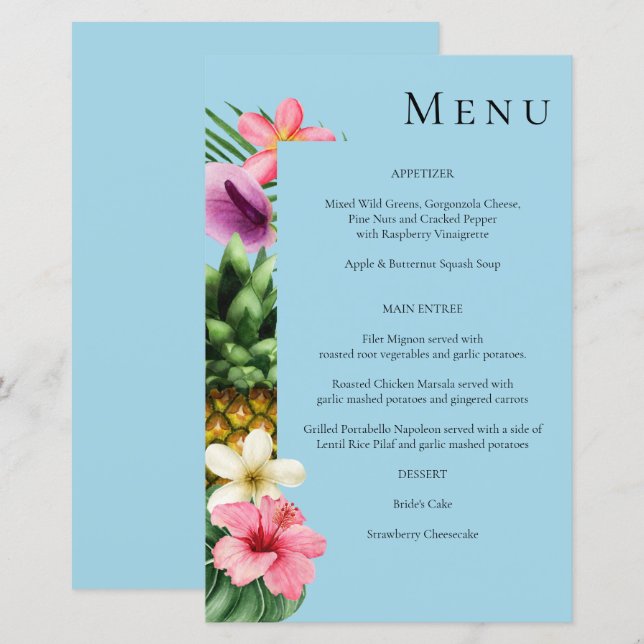 Budget Tropical Hawaiian Floral Menu- Blue (Front/Back)