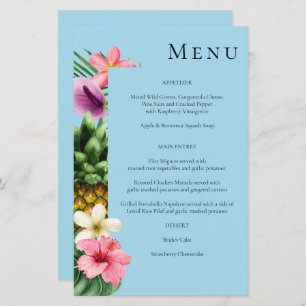 Budget Tropical Hawaiian Floral Menu- Blue