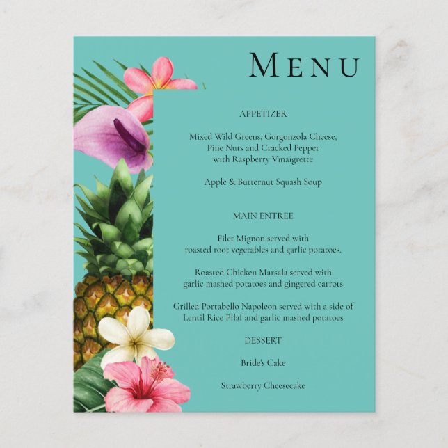 Budget Tropical Hawaiian Floral Menu- Teal Flyer (Front)