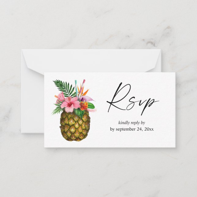 Budget Tropical Hawaiian Pineapple 2SM Meal RSVP Card (Front)