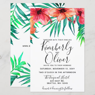 Budget Tropical Hibiscus Beach Wedding Invitation