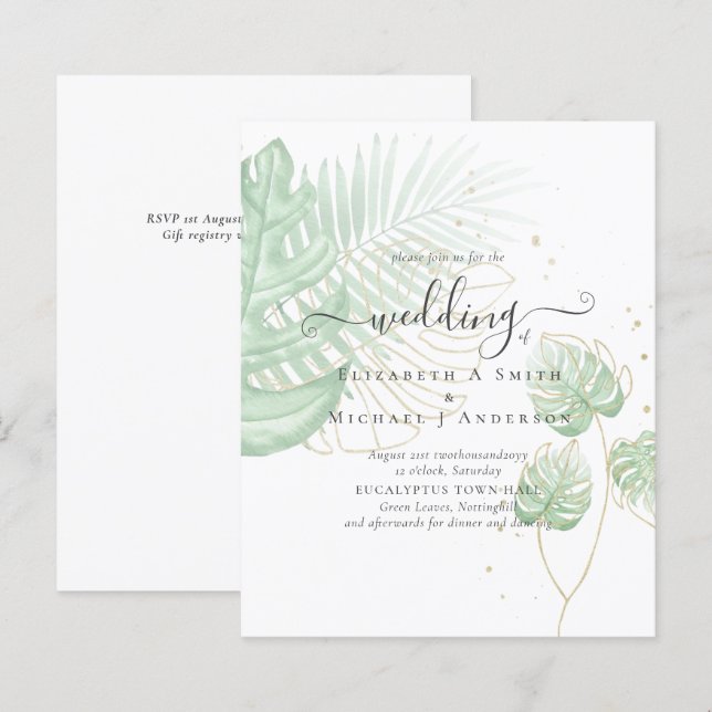 BUDGET  Tropical Island Palm Leaves Beach Wedding (Front/Back)