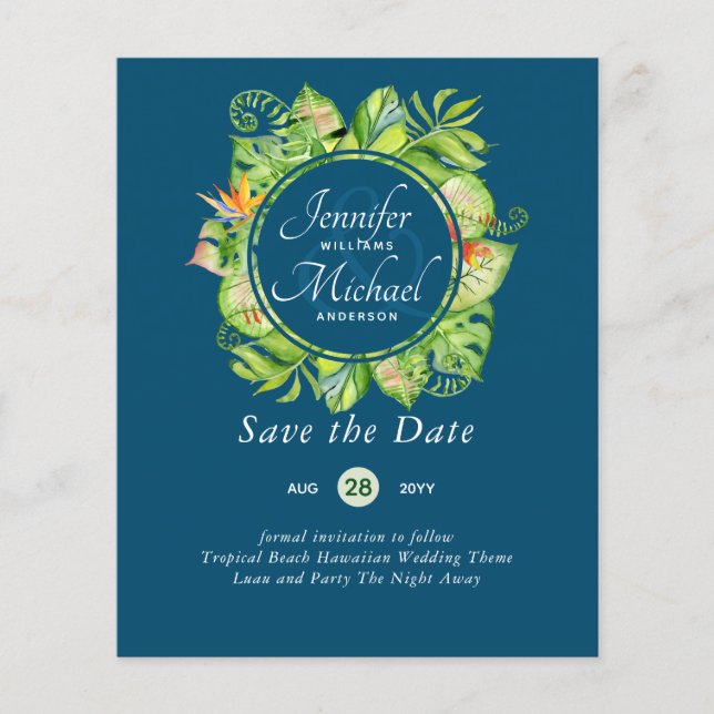 BUDGET Tropical Leaf Hawaiian Luau Wedding (Front)