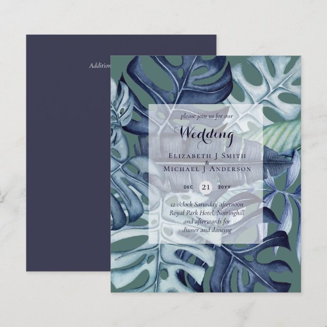 BUDGET Tropical Leaves Destination Wedding Invite (Front/Back)