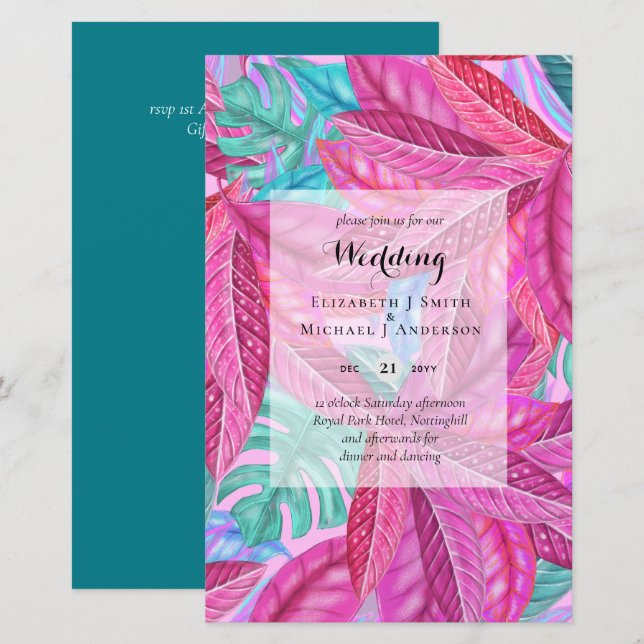 BUDGET Tropical Leaves Destination Wedding Invites (Front/Back)