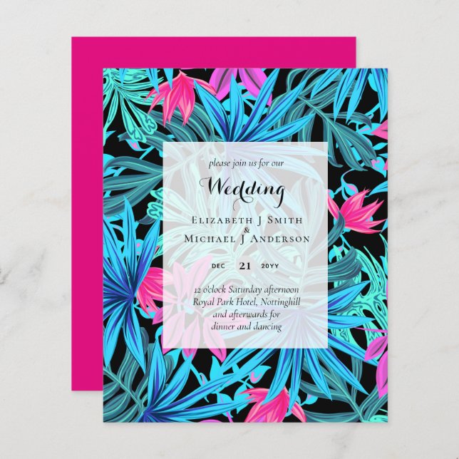 BUDGET Tropical Leaves Destination Wedding Invites (Front/Back)