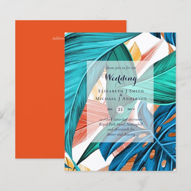 BUDGET Tropical Leaves Destination Wedding Invites (Front/Back)